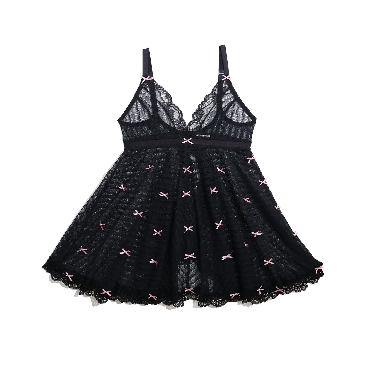 Pepper Babydoll Black Lace and Pink Bows