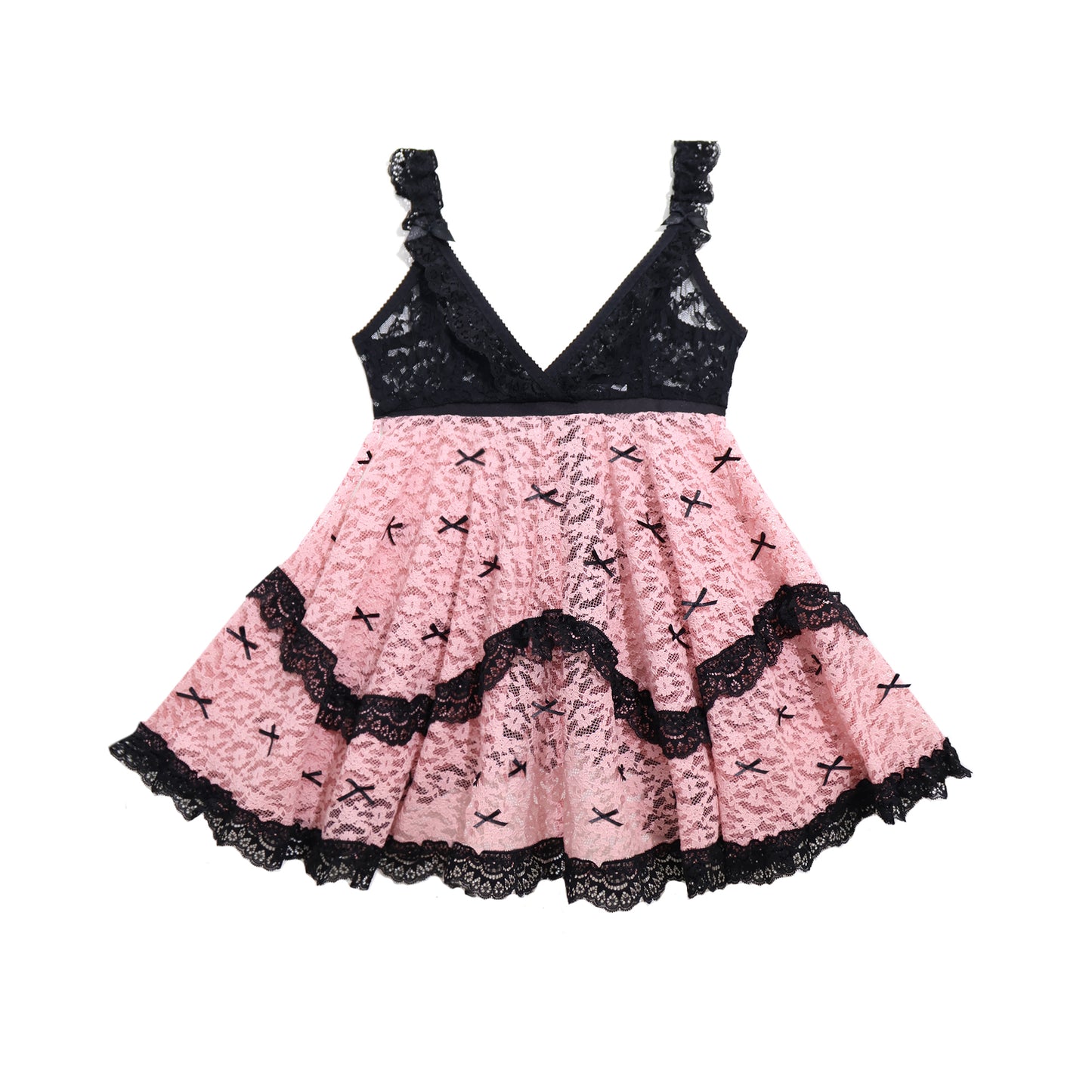 Pepper Babydoll Pink Lace and Black Bows