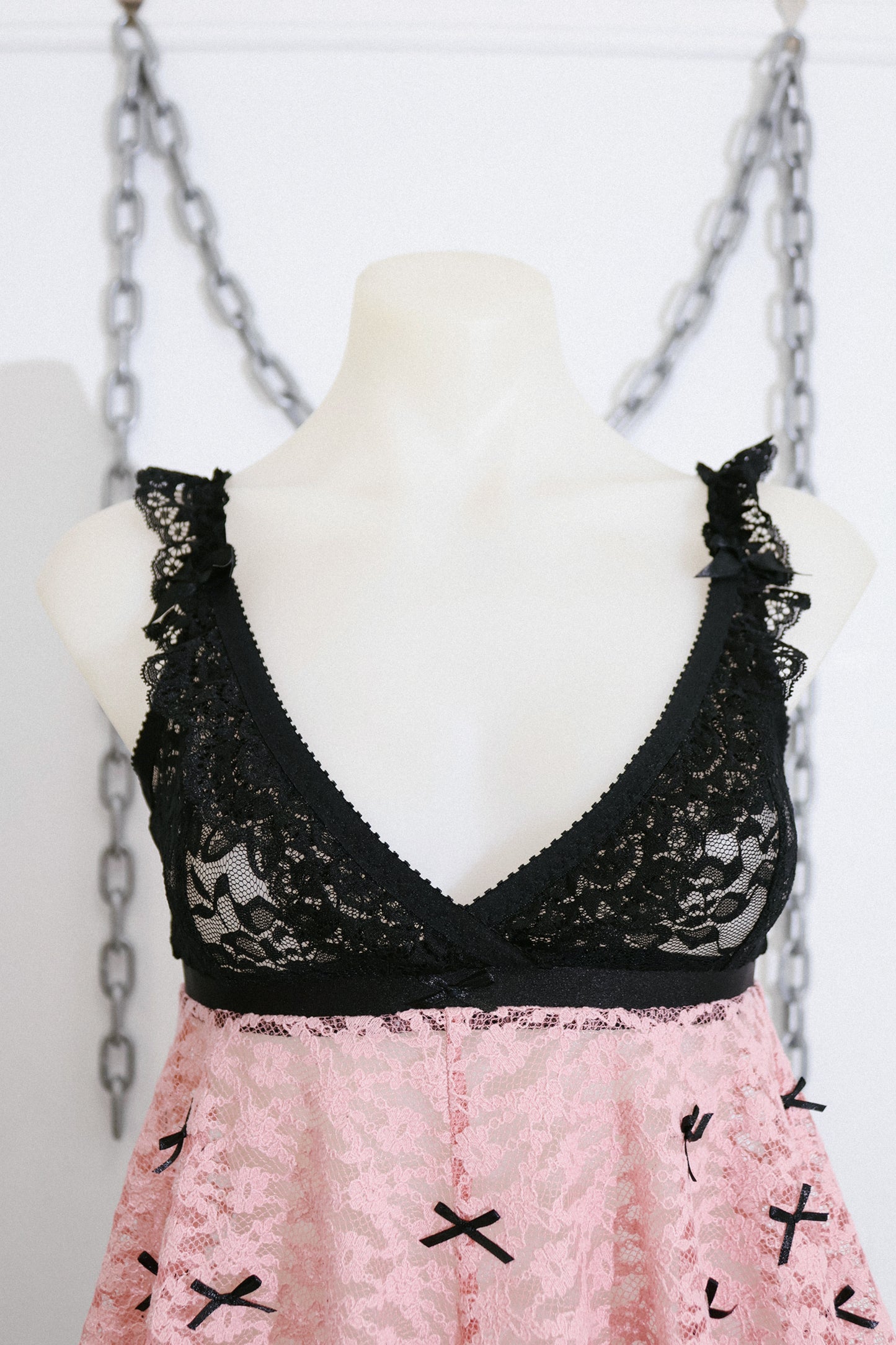 Pepper Babydoll Pink Lace and Black Bows