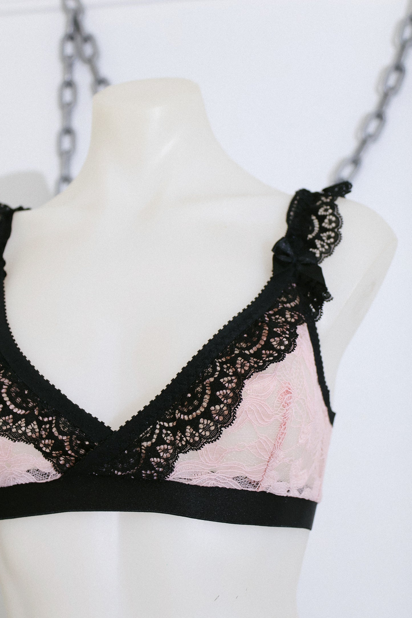 Tessa Bralette Pink Lace and Black Trim