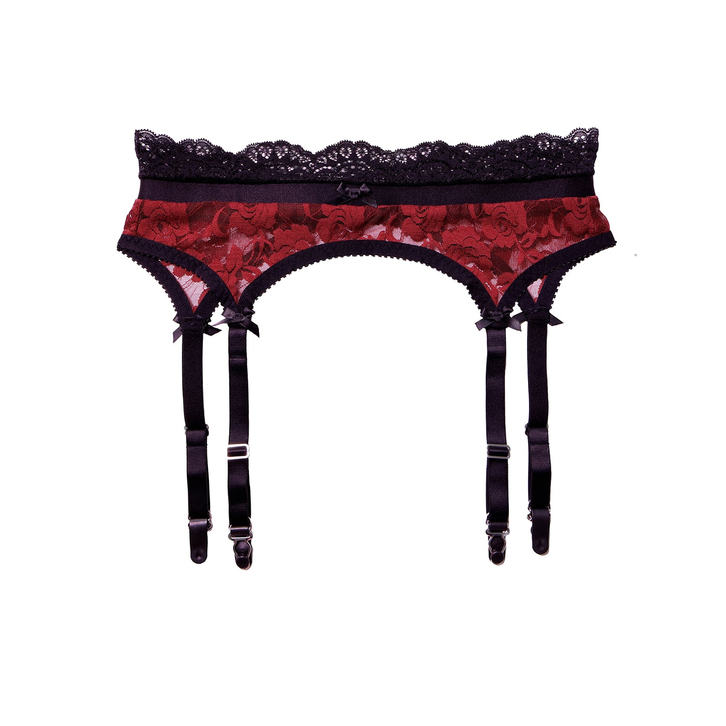 Mina Suspender Red Lace with Black Trim