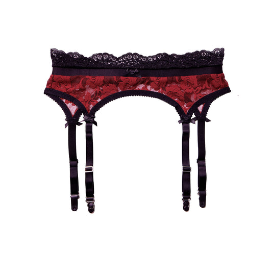 Mina Suspender Red Lace with Black Trim