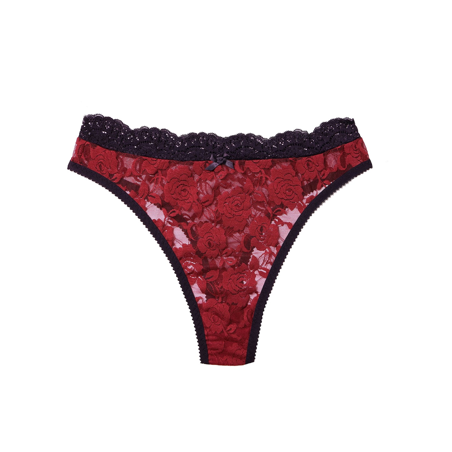 Sabrina Thong Red Lace with Black Trim