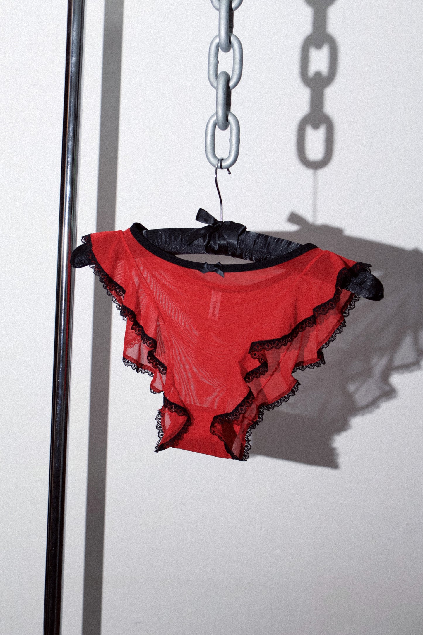 Mary Celeste Cami Red Mesh Black Lace