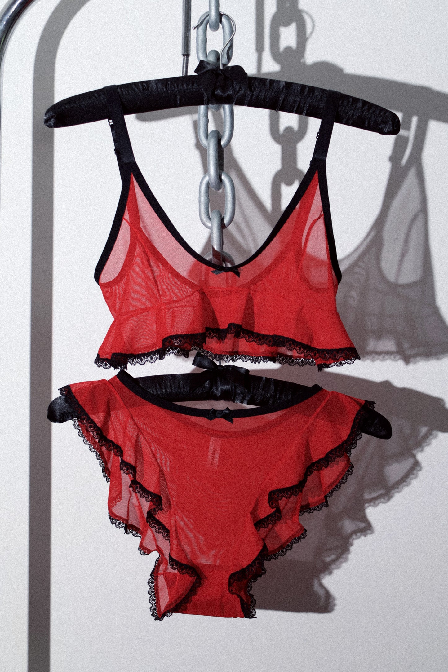 Mary Celeste Cami Red Mesh Black Lace