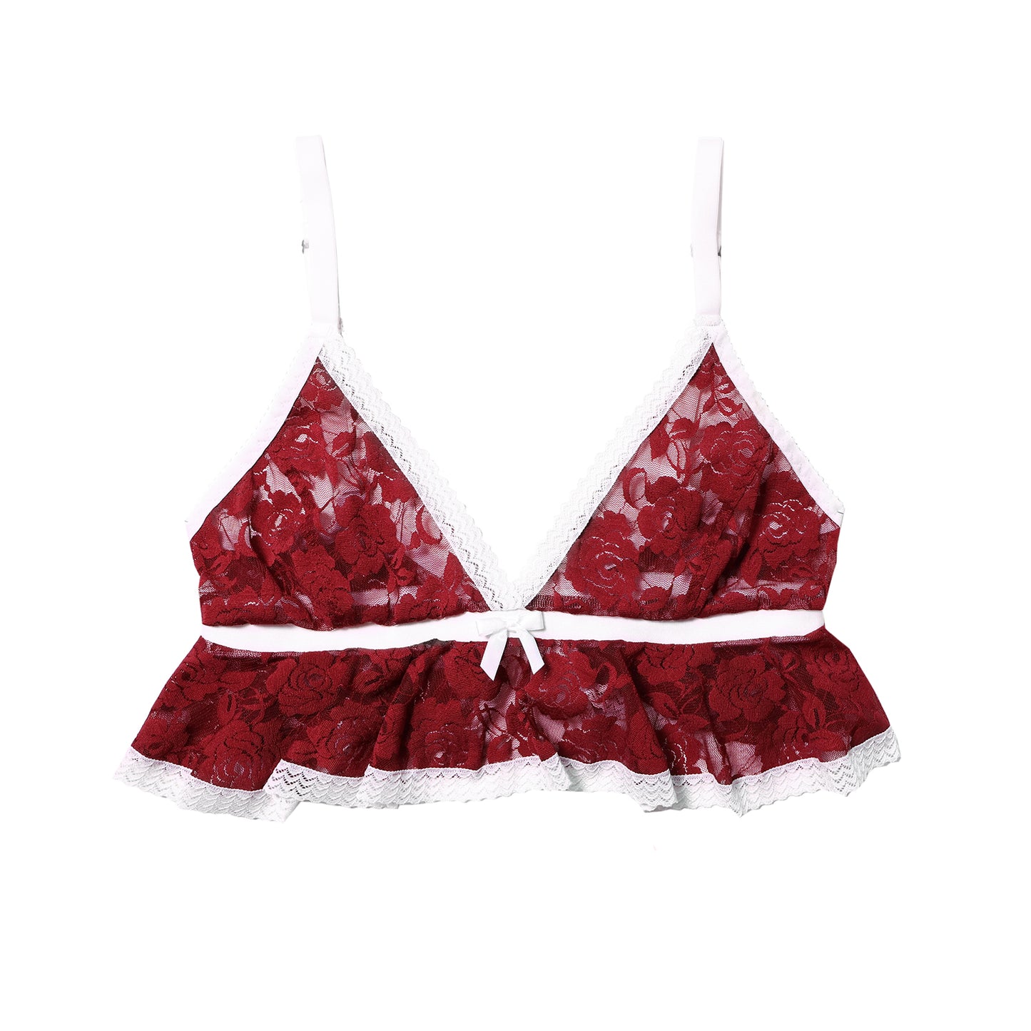 Elise Bralette Red Lace with White Trim