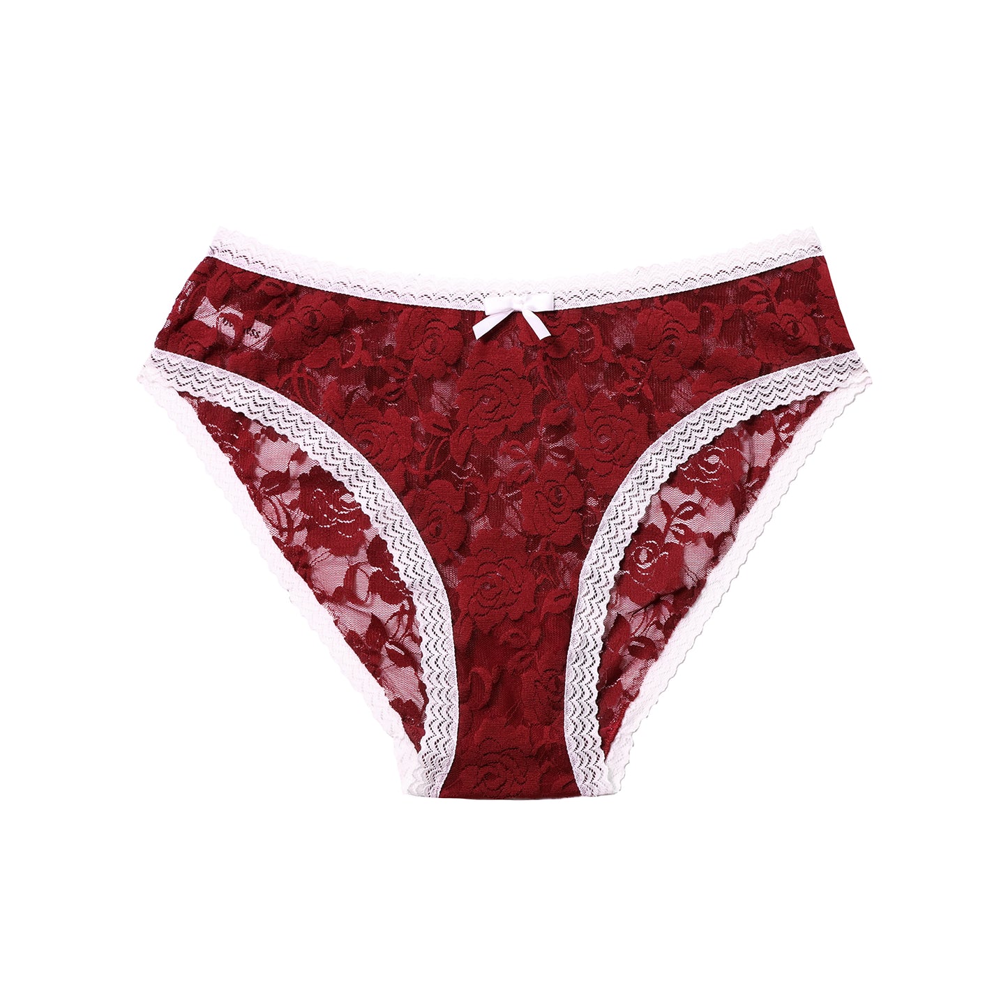 Sylvie Knickers Red Lace with White Trim