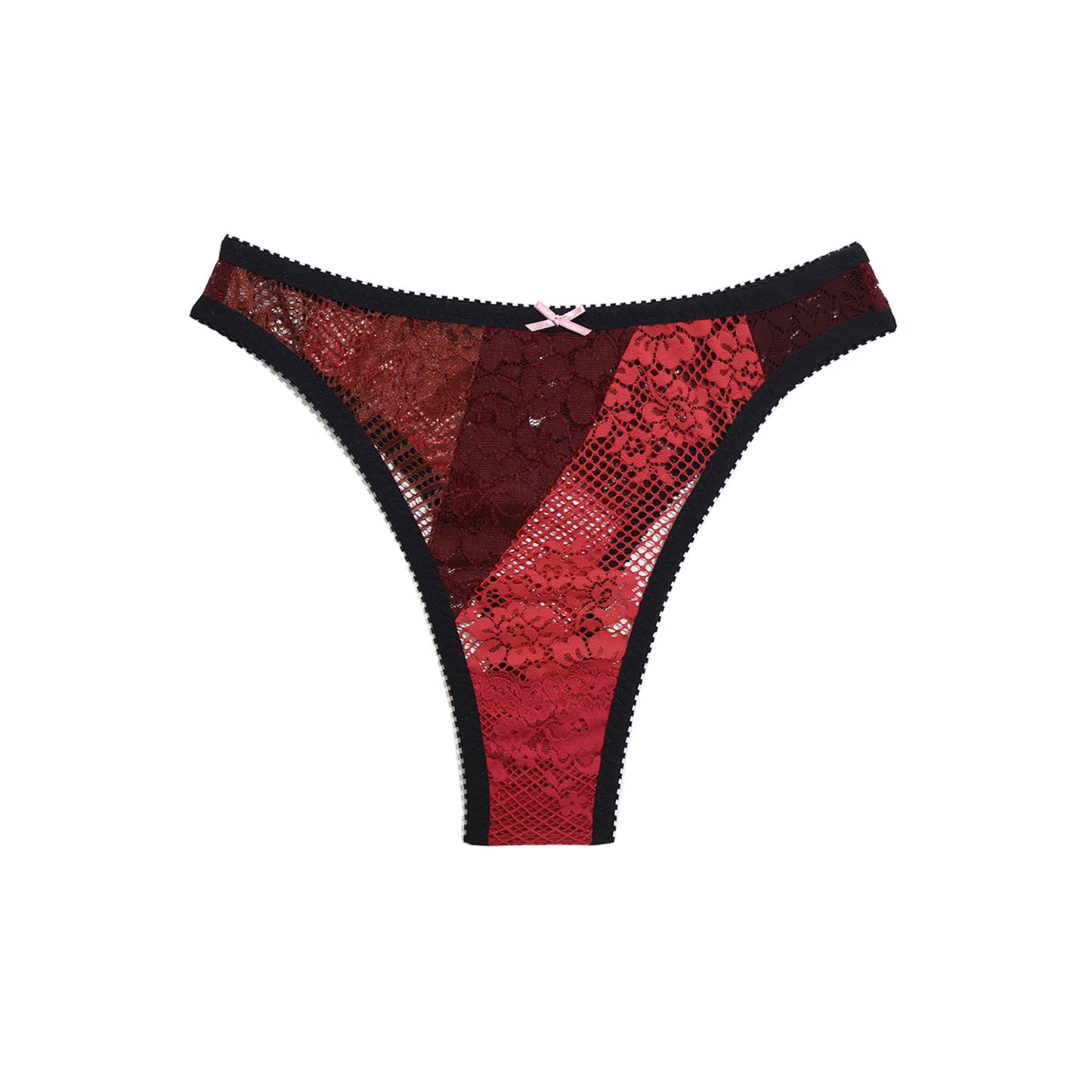 Sabrina Thong Red and Purple Lace Patchwork