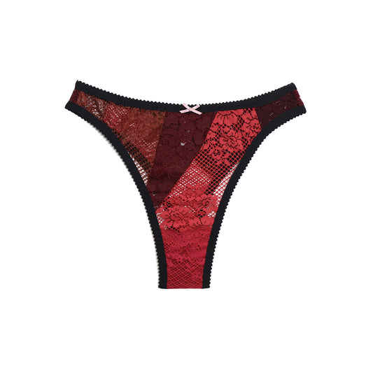 Sabrina Thong Red and Purple Lace Patchwork