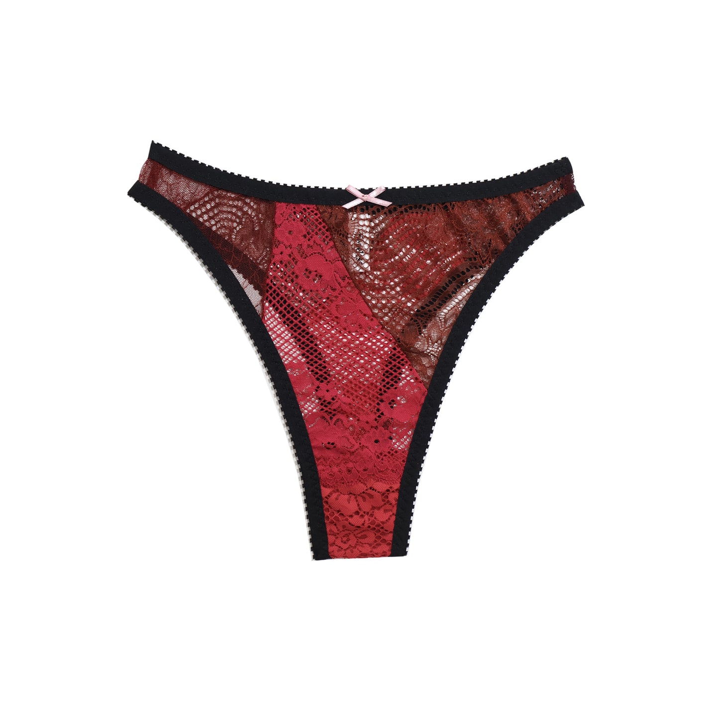Sabrina Thong Red Lace Patchwork