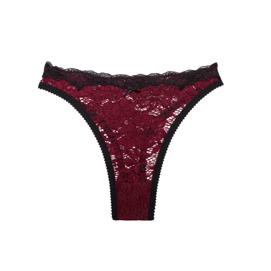 Sabrina Thong Mulberry Lace with Black Trim