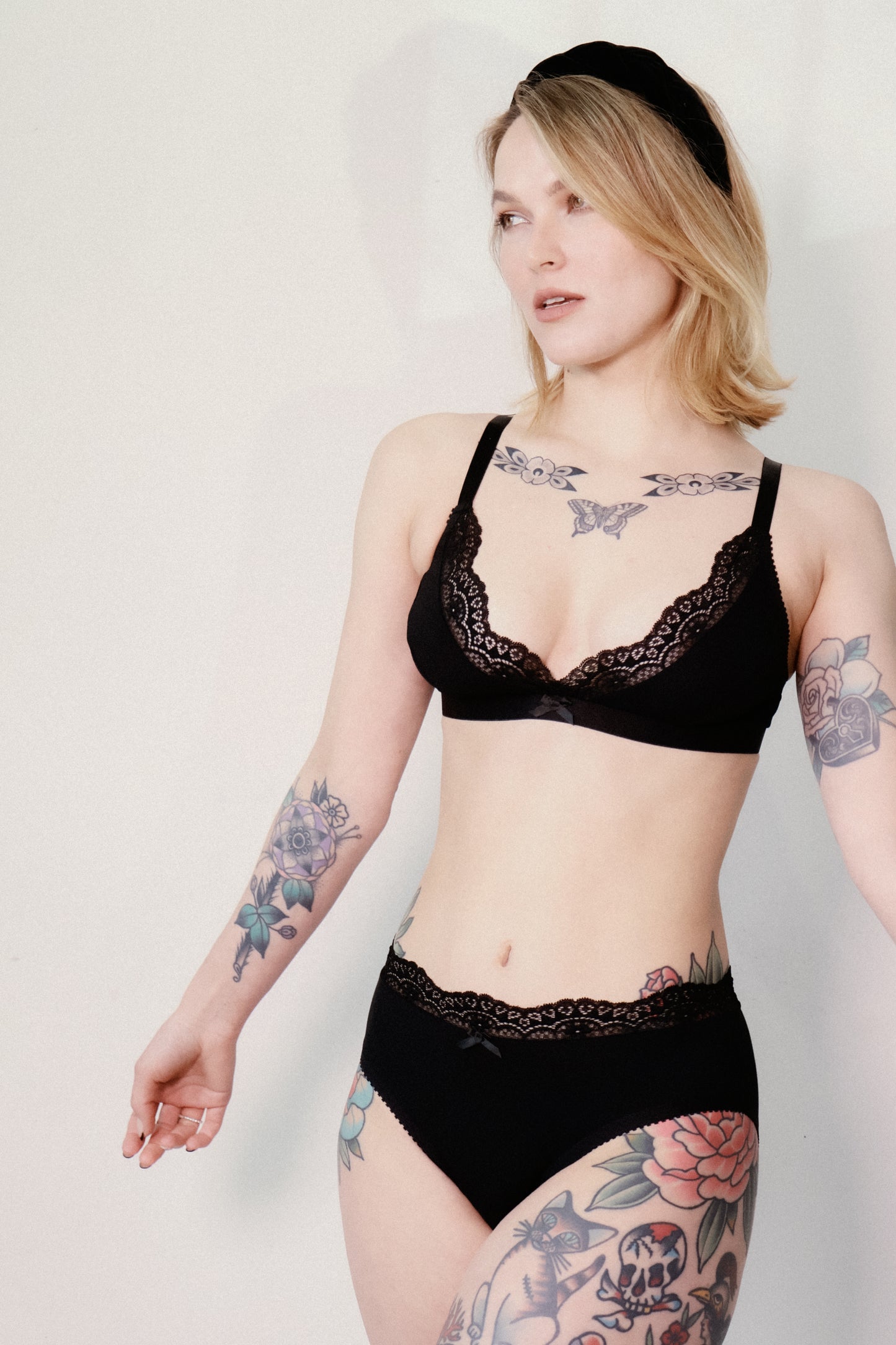 Sally Bralette Black Modal with Lace Trim