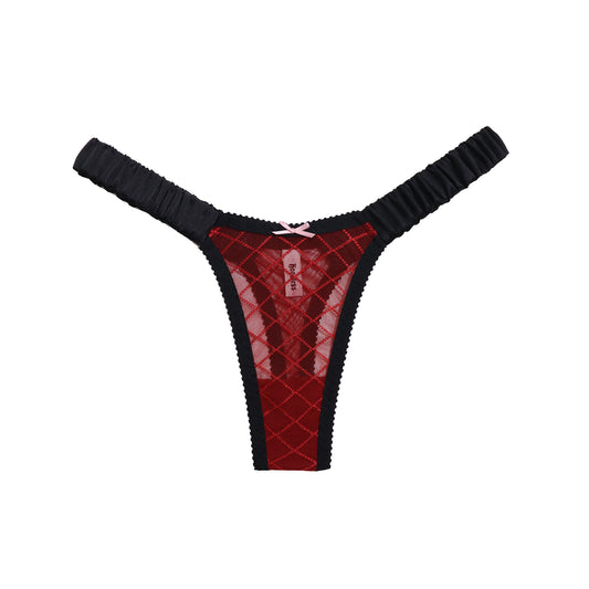 Scrunch Side Thong Red Mesh and Black Silk