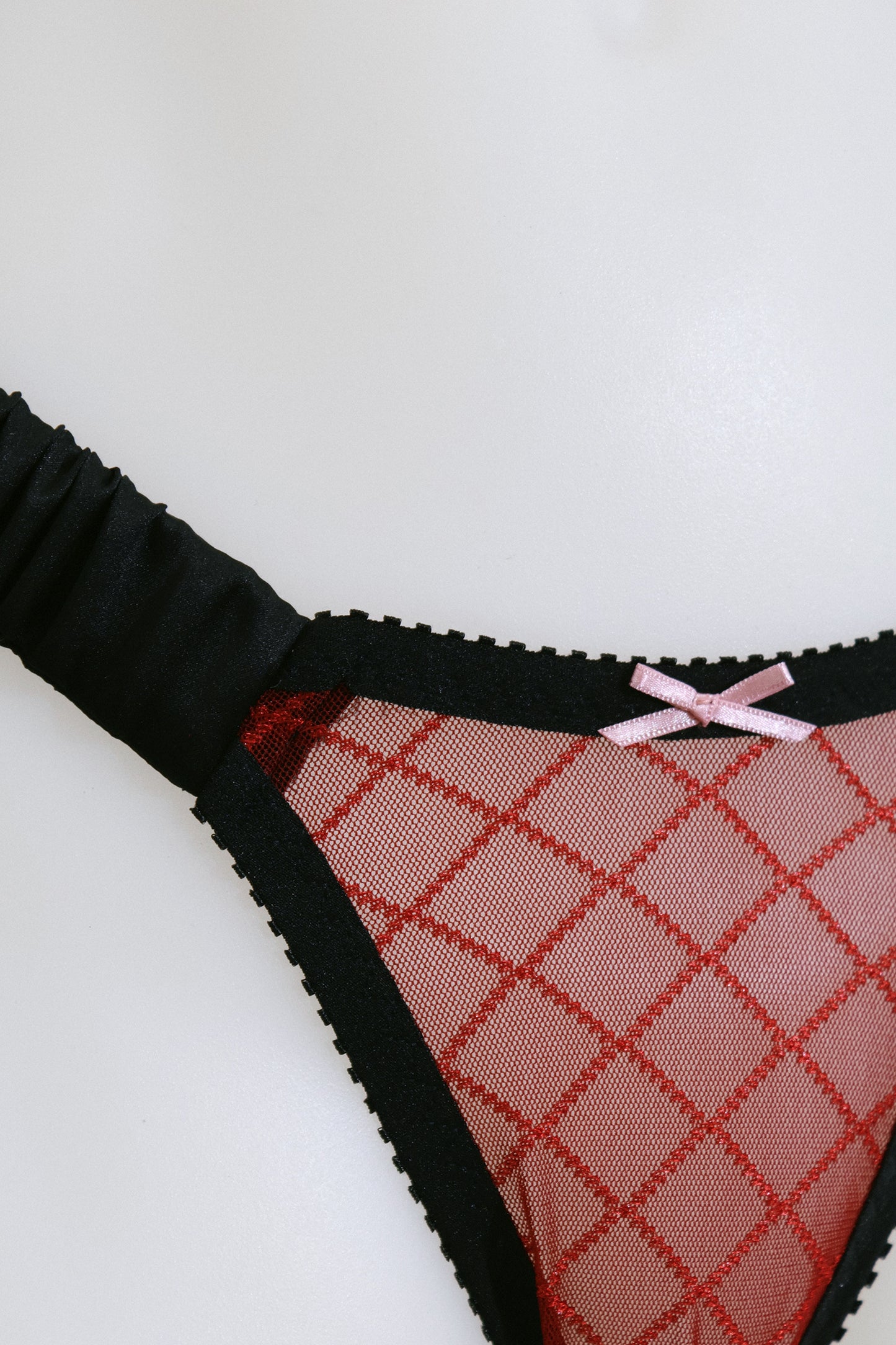 Scrunch Side Thong Red Mesh and Black Silk