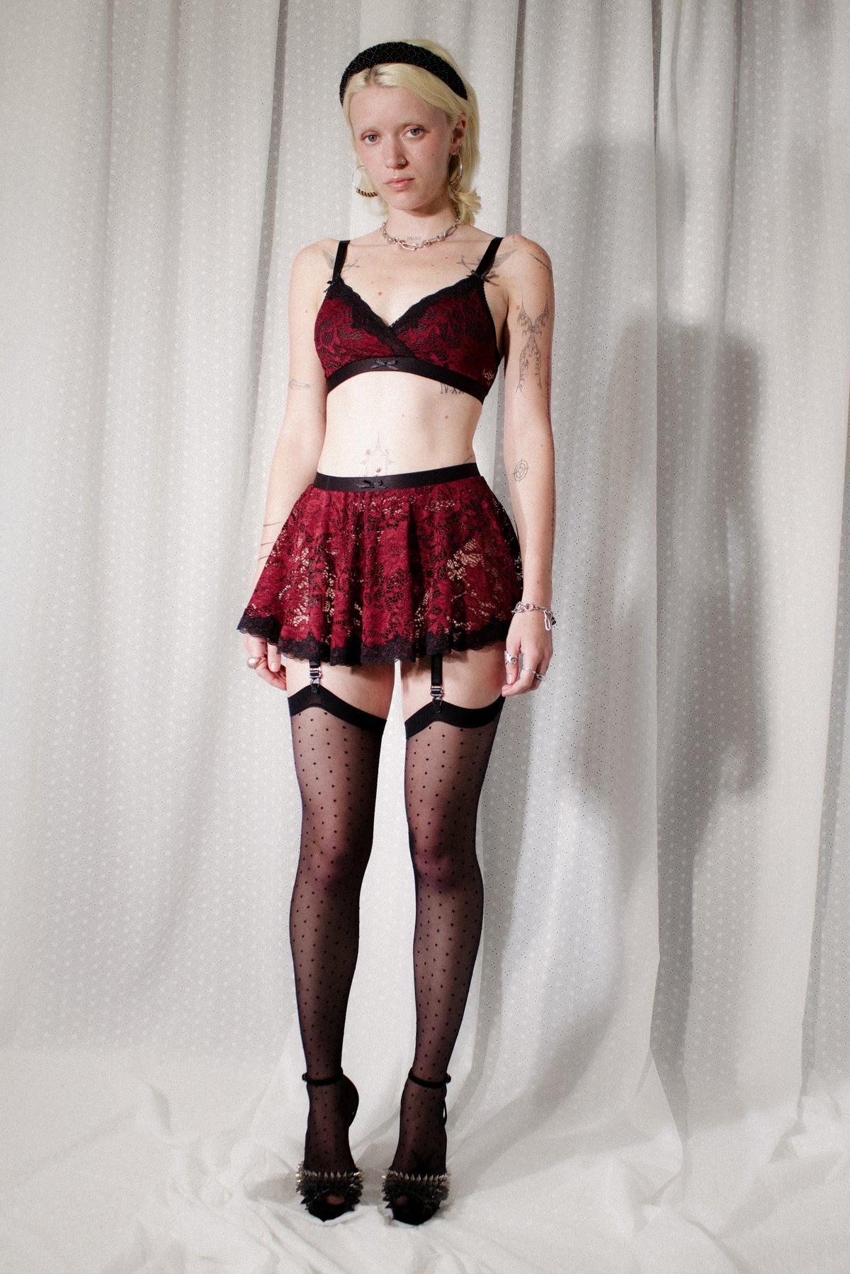 Andie Garter Belt Mulberry Lace with Black Trim