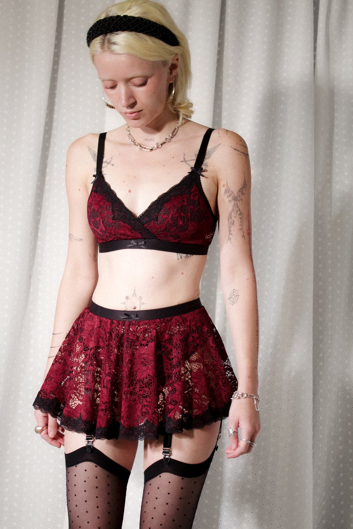 Andie Garter Belt Mulberry Lace with Black Trim