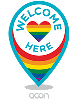 Logo for The Welcome Here Project, which supports businesses and services throughout Australia to create and promote environments that are visibly welcoming and inclusive of lesbian, gay, bisexual, transgender, intersex and queer (LGBTIQ) communities.