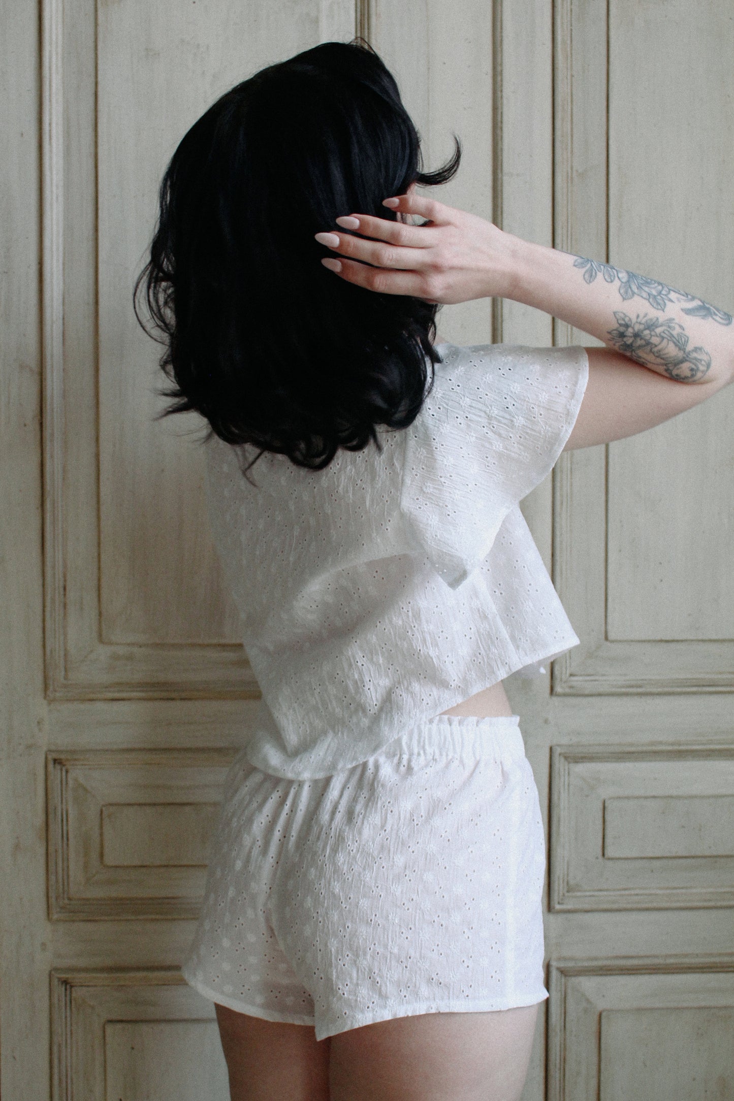 Colette Pyjama Shorts White Broderie Anglaise